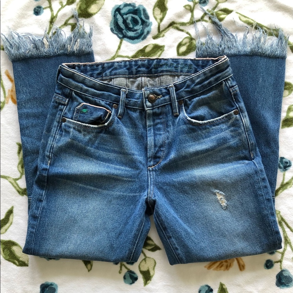 Tortoise Crop Flare Frayed Hem Jeans